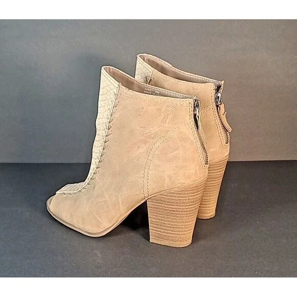 Steve Madden Boots Womens 9M Beige Open Toe Block Heel Leather Faux Snakeskin - Picture 5 of 11